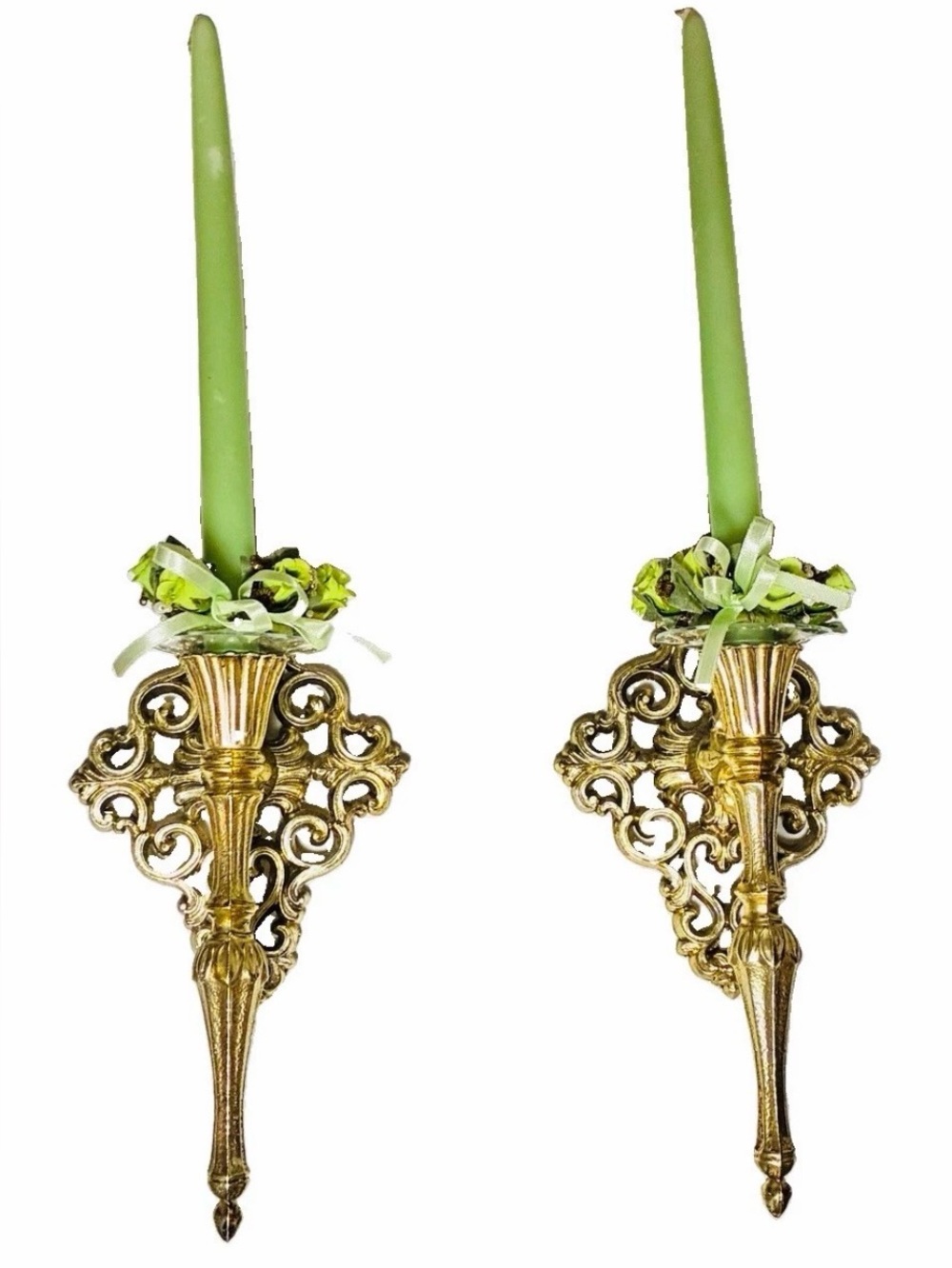 Pair of Vintage Hollywood Regency Metal Candle Holders Wall Sconces